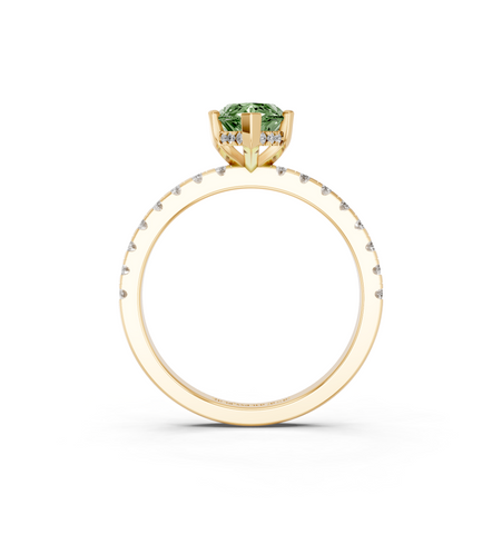 Yellow gold Fancy Green Marquise  Solitaire Diamond Pavé Band with Four-Prong Setting
