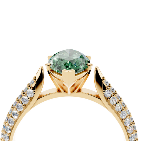 Yellow gold Fancy Green Marquise  Solitaire Pavé Diamond Engagement Ring with Four-Prong Setting