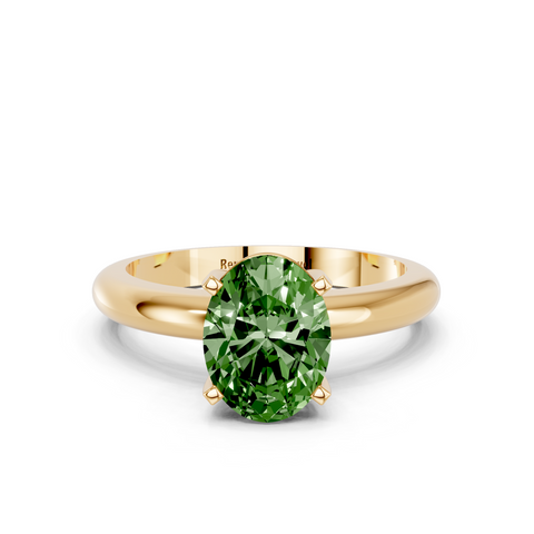 Yellow gold Fancy Green Oval  Cut Solitaire Engagement Ring with Round Band and Four-Prong Setting