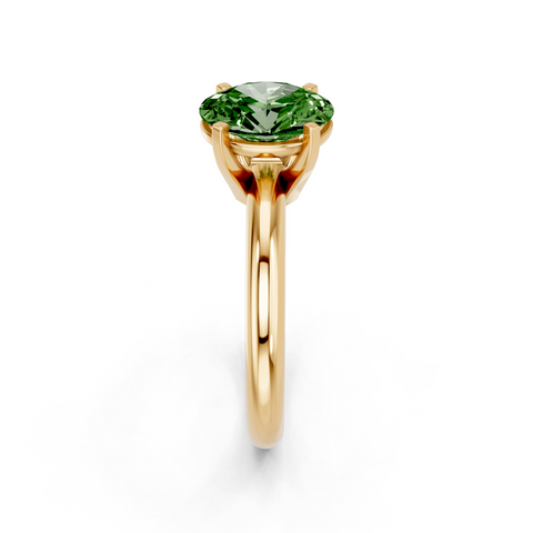Yellow gold Fancy Green Oval  Cut Solitaire Engagement Ring with Round Band and Four-Prong Setting