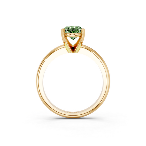 Yellow gold Fancy Green Oval  Cut Solitaire Engagement Ring with Round Band and Four-Prong Setting
