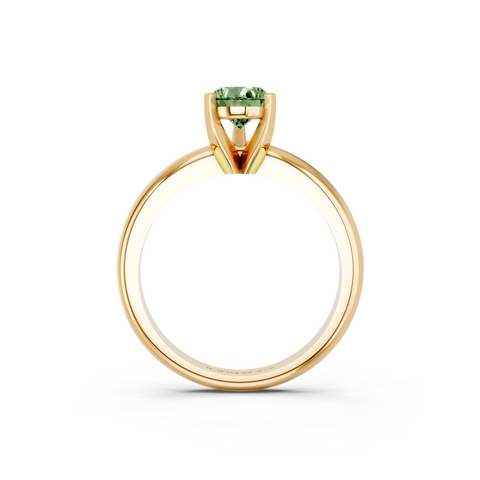 Yellow gold Fancy Green Pear  Cut Solitaire Engagement Ring with Round Band and Four-Prong Setting
