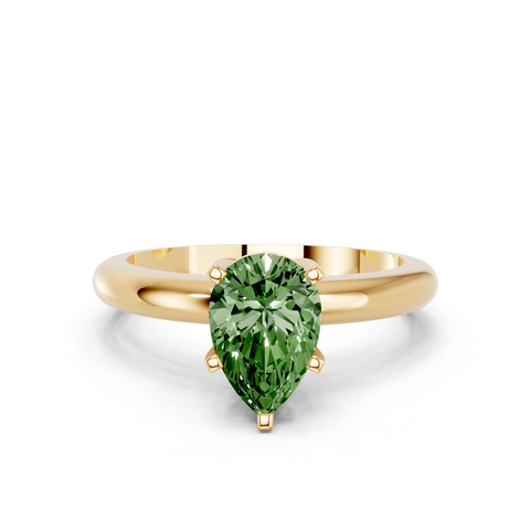 Yellow gold Fancy Green Pear  Cut Solitaire Engagement Ring with Round Band and Four-Prong Setting
