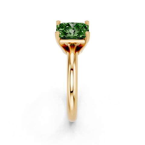 Yellow gold Fancy Green Radiant  Cut Solitaire Engagement Ring with Round Band and Four-Prong Setting