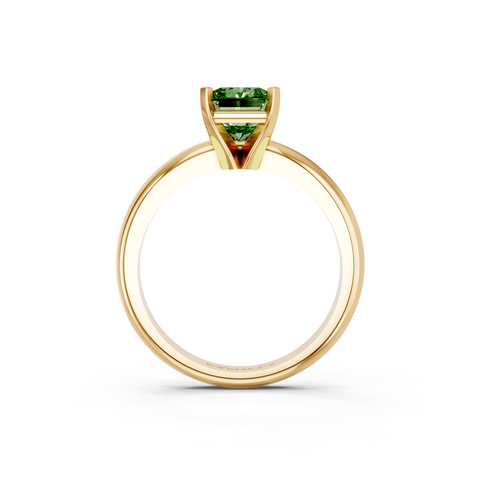 Yellow gold Fancy Green Radiant  Cut Solitaire Engagement Ring with Round Band and Four-Prong Setting