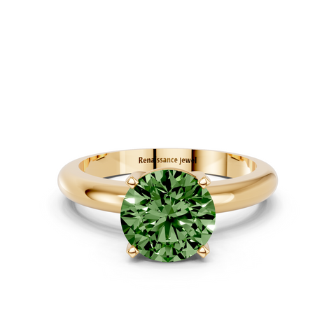 Yellow gold Fancy Green Round  Cut Solitaire Engagement Ring with Round Band and Four-Prong Setting