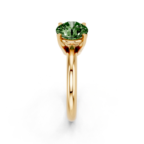Yellow gold Fancy Green Round  Cut Solitaire Engagement Ring with Round Band and Four-Prong Setting