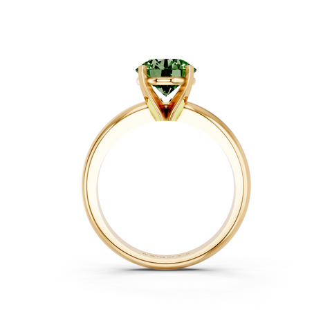 Yellow gold Fancy Green Round  Cut Solitaire Engagement Ring with Round Band and Four-Prong Setting