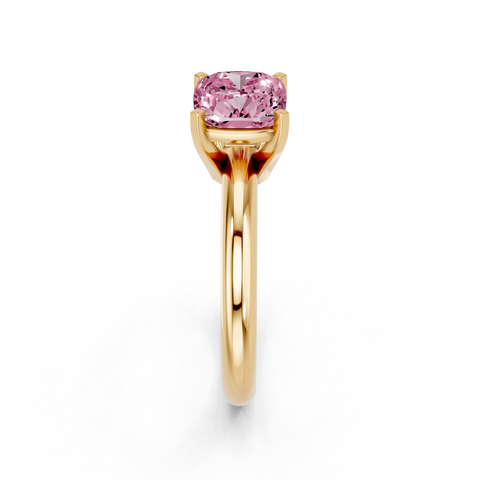 Yellow gold Fancy Pink Cushion  Cut Solitaire Engagement Ring with Round Band and Four-Prong Setting