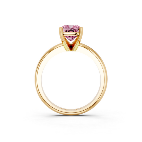 Yellow gold Fancy Pink Cushion  Cut Solitaire Engagement Ring with Round Band and Four-Prong Setting