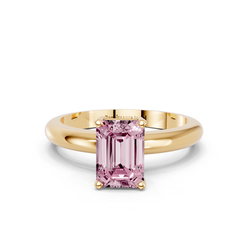 Yellow gold Fancy Pink Emerald  Cut Solitaire Engagement Ring with Round Band and Four-Prong Setting
