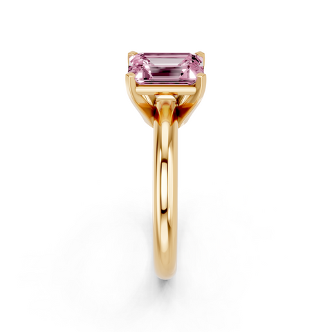 Yellow gold Fancy Pink Emerald  Cut Solitaire Engagement Ring with Round Band and Four-Prong Setting