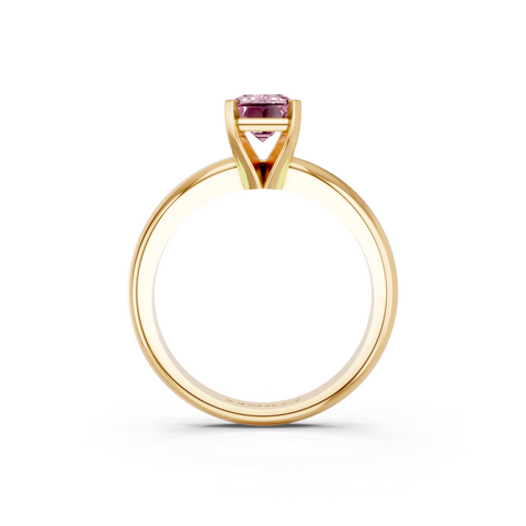 Yellow gold Fancy Pink Emerald  Cut Solitaire Engagement Ring with Round Band and Four-Prong Setting