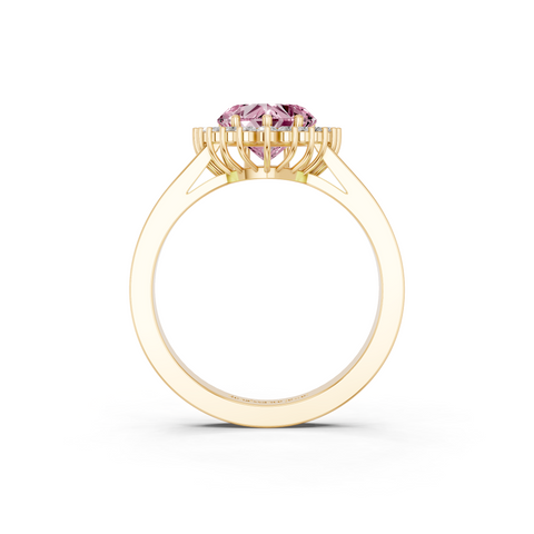 Yellow gold Fancy Pink Heart  Cut Diamond Pavé Band Solitaire Ring with Four-Prong Setting