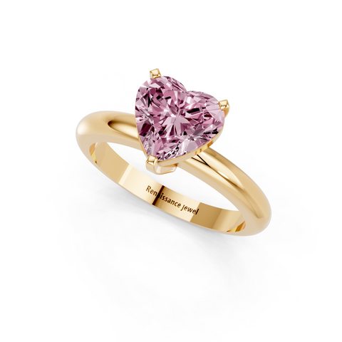 Yellow gold Fancy Pink Heart  Cut Solitaire Engagement Ring with Round Band and Four-Prong Setting