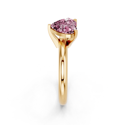 Yellow gold Fancy Pink Heart  Cut Solitaire Engagement Ring with Round Band and Four-Prong Setting