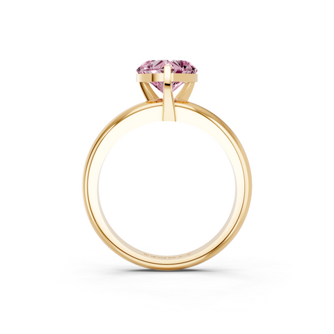 Yellow gold Fancy Pink Heart  Cut Solitaire Engagement Ring with Round Band and Four-Prong Setting