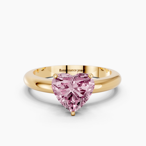 Yellow gold Fancy Pink Heart  Cut Solitaire Engagement Ring with Round Band and Four-Prong Setting