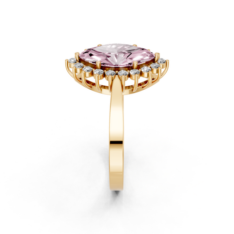 Yellow gold Fancy Pink Marquise  Cut Diamond Pavé Band Solitaire Ring with Four-Prong Setting