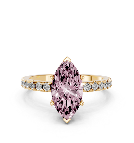 Yellow gold Fancy Pink Marquise  Solitaire Diamond Pavé Band with Four-Prong Setting