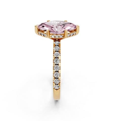Yellow gold Fancy Pink Marquise  Solitaire Diamond Pavé Band with Four-Prong Setting