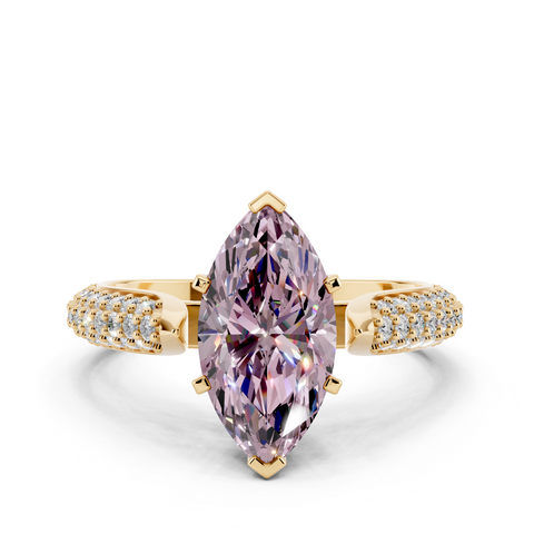 Yellow gold Fancy Pink Marquise  Solitaire Pavé Diamond Engagement Ring with Four-Prong Setting
