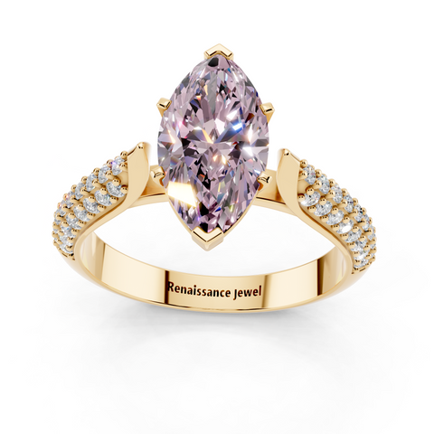 Yellow gold Fancy Pink Marquise  Solitaire Pavé Diamond Engagement Ring with Four-Prong Setting