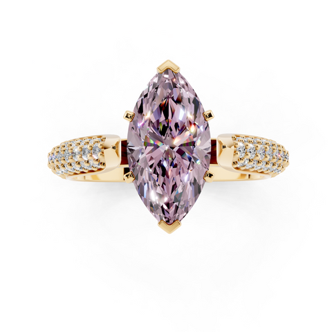 Yellow gold Fancy Pink Marquise  Solitaire Pavé Diamond Engagement Ring with Four-Prong Setting