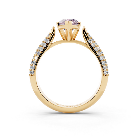 Yellow gold Fancy Pink Marquise  Solitaire Pavé Diamond Engagement Ring with Four-Prong Setting