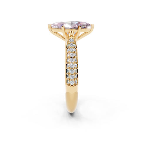 Yellow gold Fancy Pink Marquise  Solitaire Pavé Diamond Engagement Ring with Four-Prong Setting