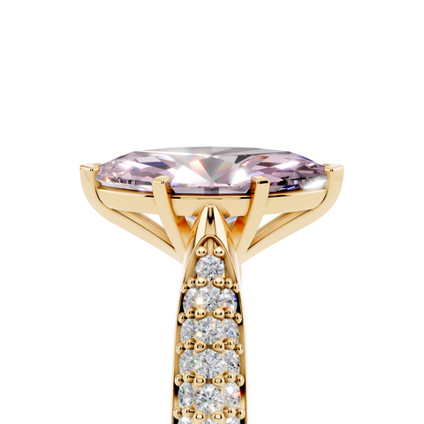 Yellow gold Fancy Pink Marquise  Solitaire Pavé Diamond Engagement Ring with Four-Prong Setting
