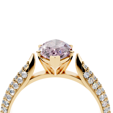 Yellow gold Fancy Pink Marquise  Solitaire Pavé Diamond Engagement Ring with Four-Prong Setting