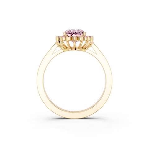 Yellow gold Fancy Pink Oval  Cut Diamond Pavé Band Solitaire Ring with Four-Prong Setting