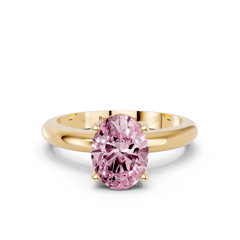 Yellow gold Fancy Pink Oval  Cut Solitaire Engagement Ring with Round Band and Four-Prong Setting