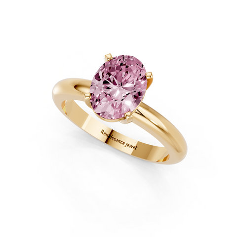 Yellow gold Fancy Pink Oval  Cut Solitaire Engagement Ring with Round Band and Four-Prong Setting