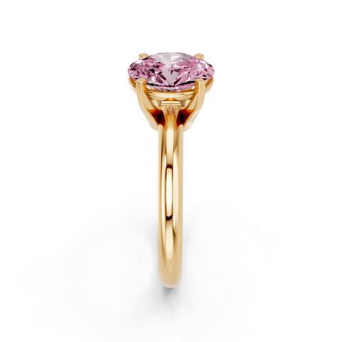Yellow gold Fancy Pink Oval  Cut Solitaire Engagement Ring with Round Band and Four-Prong Setting