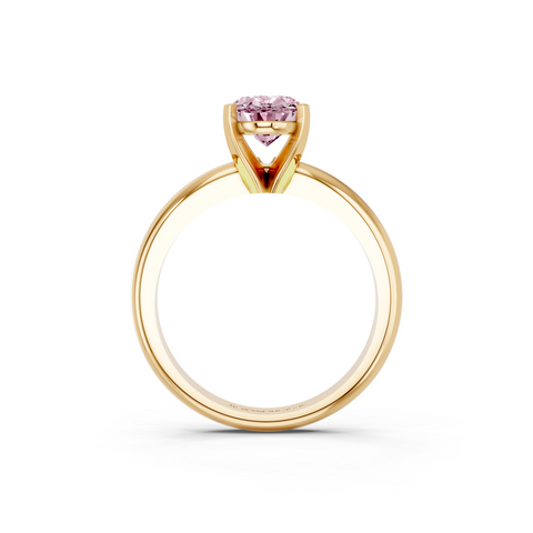 Yellow gold Fancy Pink Oval  Cut Solitaire Engagement Ring with Round Band and Four-Prong Setting
