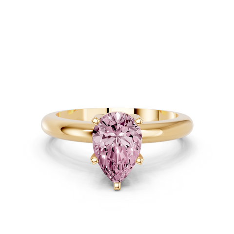 Yellow gold Fancy Pink Pear  Cut Solitaire Engagement Ring with Round Band and Four-Prong Setting