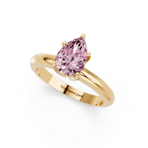 Yellow gold Fancy Pink Pear  Cut Solitaire Engagement Ring with Round Band and Four-Prong Setting