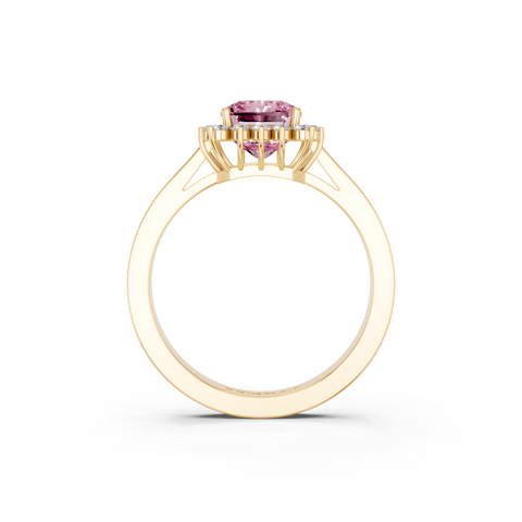 Yellow gold Fancy Pink Radiant  Cut Diamond Pavé Band Solitaire Ring with Four-Prong Setting