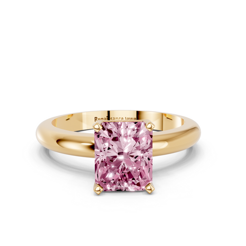 Yellow gold Fancy Pink Radiant  Cut Solitaire Engagement Ring with Round Band and Four-Prong Setting