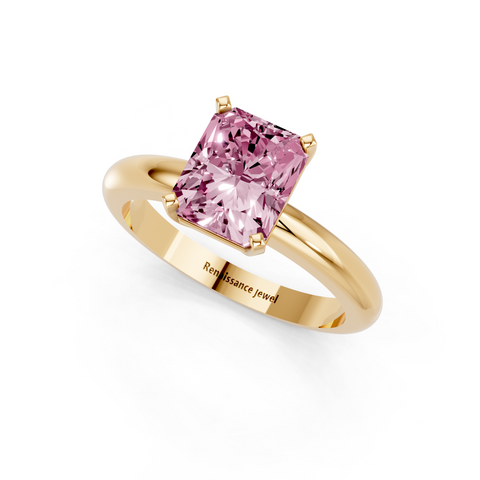 Yellow gold Fancy Pink Radiant  Cut Solitaire Engagement Ring with Round Band and Four-Prong Setting