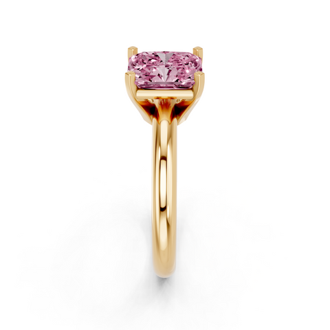 Yellow gold Fancy Pink Radiant  Cut Solitaire Engagement Ring with Round Band and Four-Prong Setting