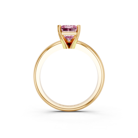 Yellow gold Fancy Pink Radiant  Cut Solitaire Engagement Ring with Round Band and Four-Prong Setting