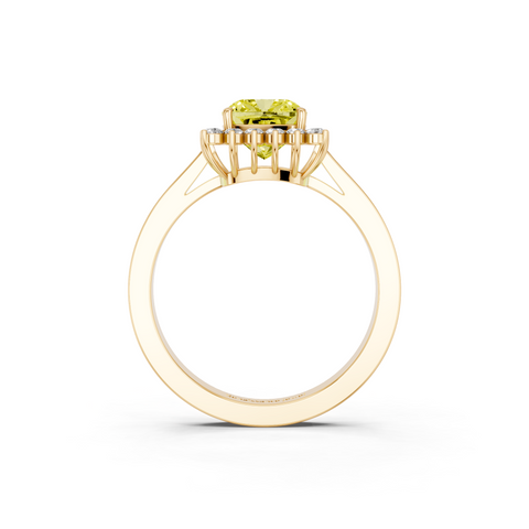 Yellow gold Fancy Yellow Cushion  Cut Diamond Pavé Band Solitaire Ring with Four-Prong Setting