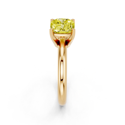 Yellow gold Fancy Yellow Cushion  Cut Solitaire Engagement Ring with Round Band and Four-Prong Setting