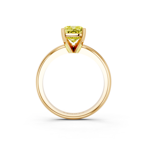 Yellow gold Fancy Yellow Cushion  Cut Solitaire Engagement Ring with Round Band and Four-Prong Setting