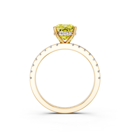 Yellow gold Fancy Yellow Cushion  Solitaire Diamond Pavé Band with Four-Prong Setting
