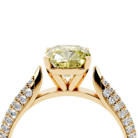Yellow gold Fancy Yellow Cushion  Solitaire Pavé Diamond Engagement Ring with Four-Prong Setting