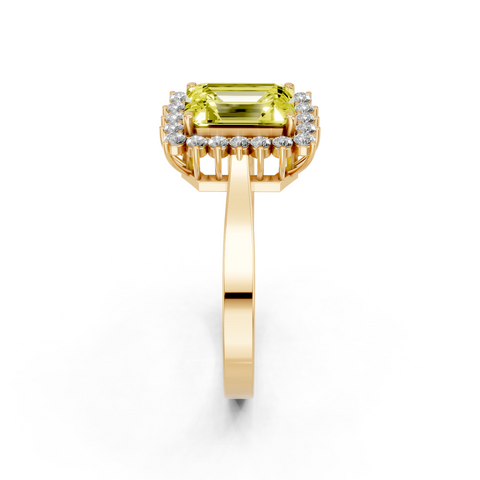 Yellow gold Fancy Yellow Emerald  Cut Diamond Pavé Band Solitaire Ring with Four-Prong Setting